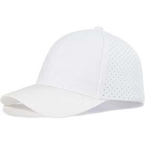 Men's White Perforated Adjustable Sports Laser Cut Mesh Ball Curved Brim Caps